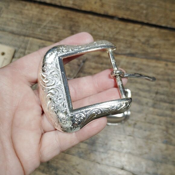 Three Silver Tone Belt Buckles Lot Western Engraved Southwestern Rodeo Metal VGC main image 9